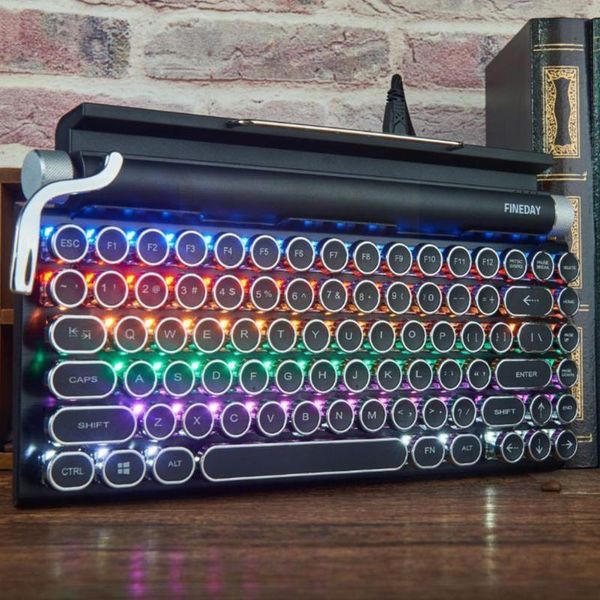 

keyboard mouse combos punk keycap phone with tablet holder retro typewriter green for mac mechanical axis real bluet w4b1