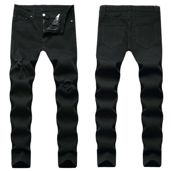 

men's jeans men slim fit denim stretchy destroyed 2021 summer black wear trousers skinny male fashion hole pockets pants, Blue
