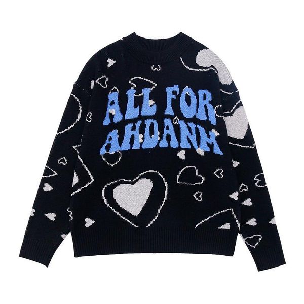 

men's sweaters mens knit sweater streetwear hiphop 2021spring autumn men vintage harajuku loose love letter print couple pullover, White;black