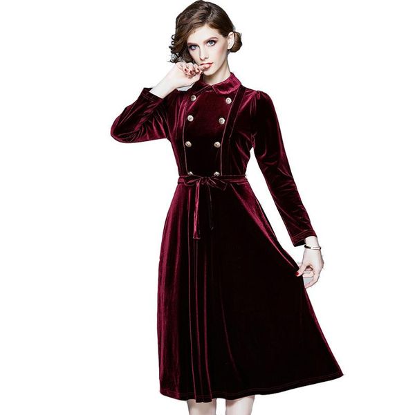 

casual dresses robe vintage red christmas velvet winter dress women party night long sleeve office midi moda mujer sukienki, Black;gray