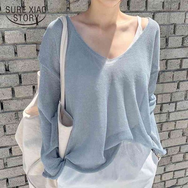 

long sleeve shirt sun protection v-neck ladies blouses casual plus size loose women clothing blusas mujer 9829 210415, White