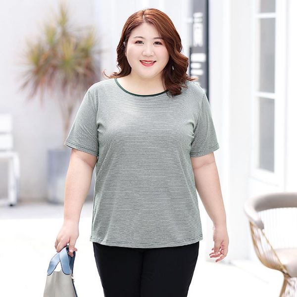 

plus size t-shirt cotton t-shirts striped o-neck short sleeve 2021 summer female show thin loose casual, Black