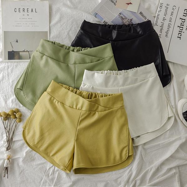 

8409# maternity leisure pants summer fashion pu shorts elastic waist pregnant women belly support trousers bottoms, White