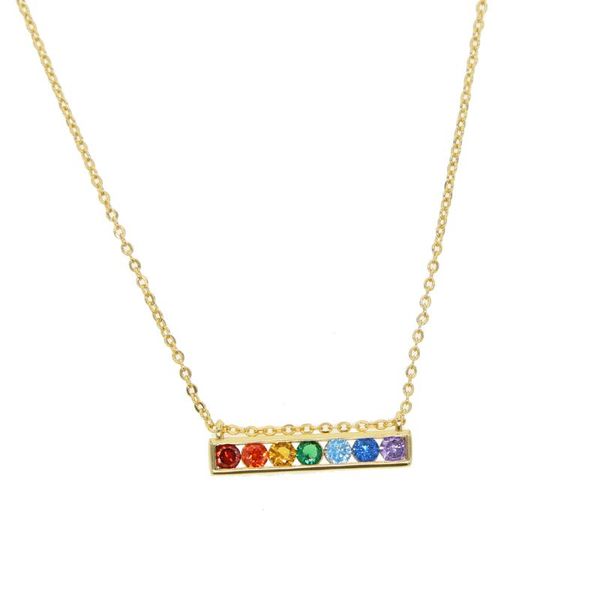 

spring mix colored cz necklaces rainbow bar name necklace floating charm sparking delicate gold color jewelry gift chokers, Golden;silver