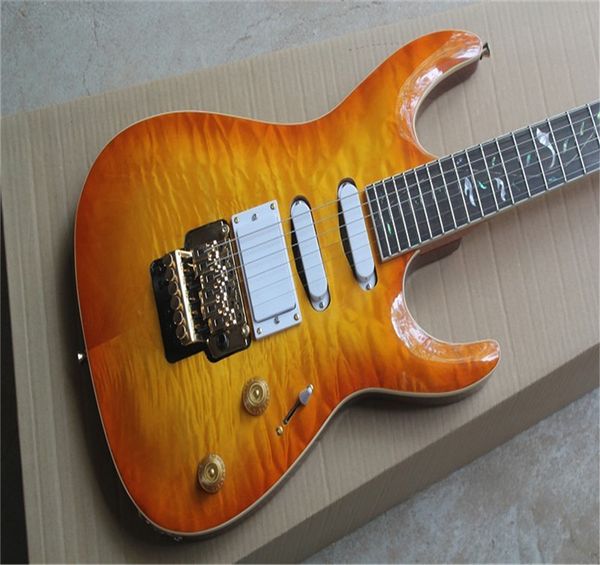 Pickup HH di alta qualità Chitarra elettrica pensa arancione personalizzata con hardware dorato tremolo floyd rose