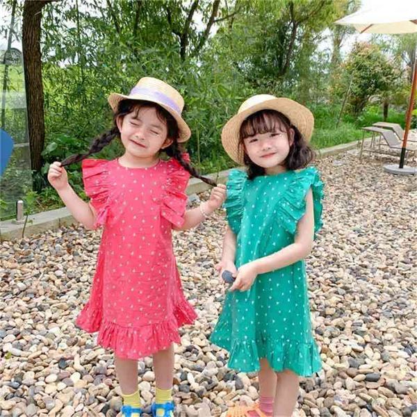 

summer arrival girls fashion heart dress kids korean design cotton dresses girl clothes 210528, Red;yellow