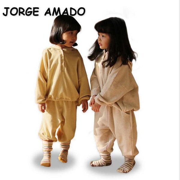All'ingrosso primavera stile coreano neonata 2 pezzi set maglione maniche lunghe con cappuccio + pantaloni vestiti per bambini E4002 210610