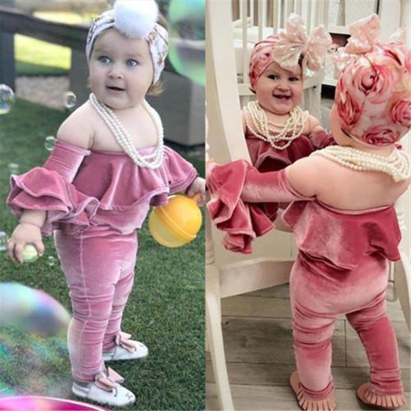 

toddler kids baby girl fashion warm clothes party velvet long sleeve rompers headband jumpsuit sunsuit outfits, White