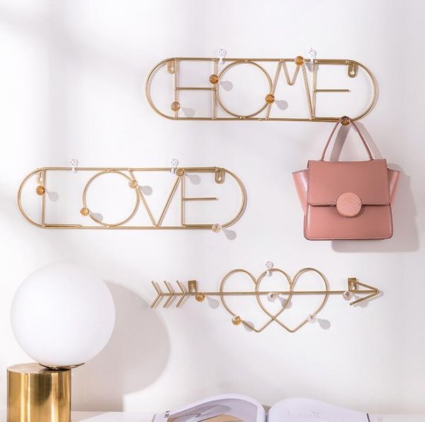 

metal wrought iron creative golden hook rack multifunctional coat living room decoration door decorative key hanger hooks & rails