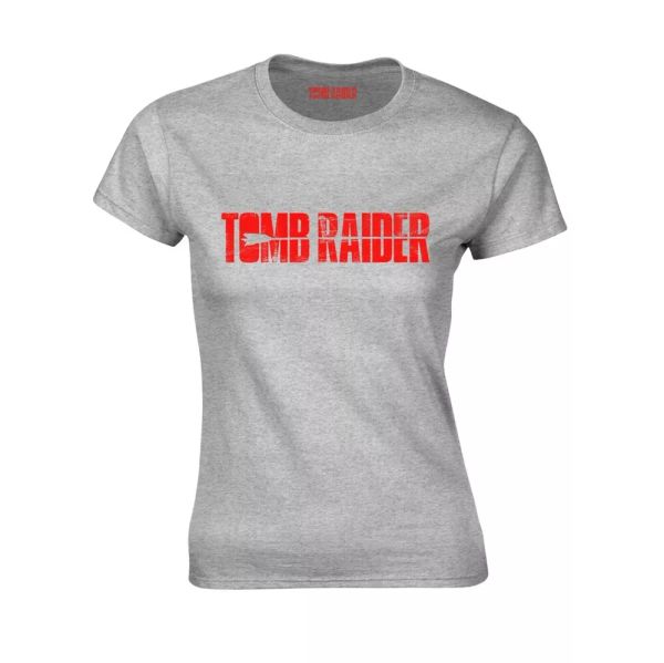 

ladies tomb raider logo official grey women ladies t-shirt, White;black