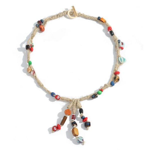 

retro beading braided necklace ethnic vintage resin jewelry pendant necklaces, Silver