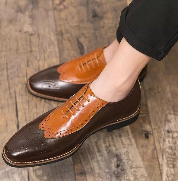 

dress shoes men's fashionable pu leather lace-up handmade casual formal stylish spring oxfords zapatos de hombre 4m940, Black