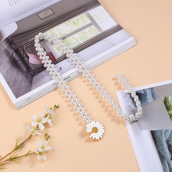 

belts elegant women pearl belt waist elastic buckle chain female girls dress crystal strap designer gold, Black;brown