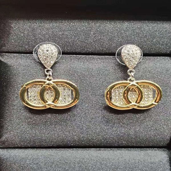 

design jewelry full diamond two color 2021 small xiangfeng brass earrings 925 silver needle
