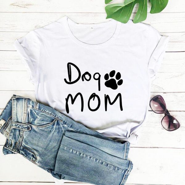 

women's t-shirt dog mom shirt arrival summer women 100%cotton funny t lover gift with pawprint, White