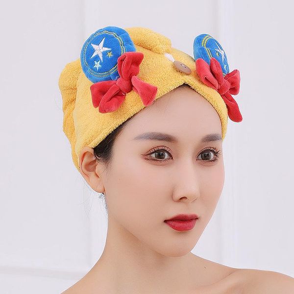 

towel superfiber dry hair cap bath female hat ins cartoon triangular thickened coral velvet water absorption quick