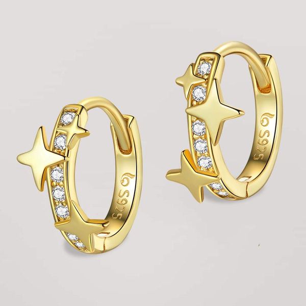 

hoop & huggie bamoer small earrings gold 925 sterling silver clear cz universe galaxy for girl gifts jewelry bse076, Golden;silver