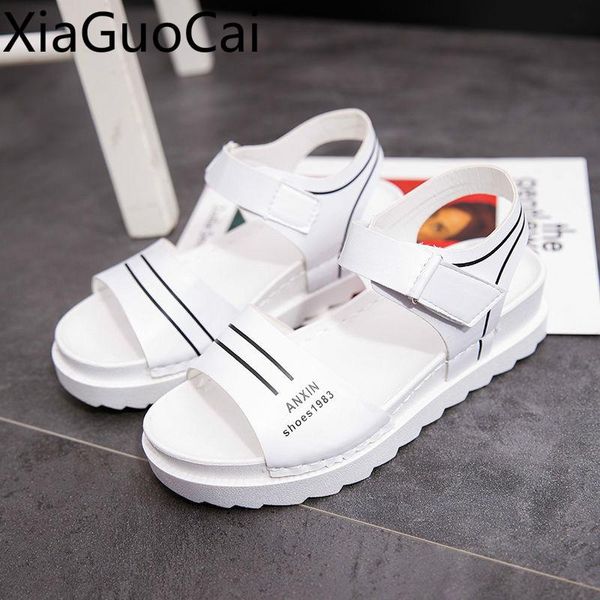 

white women casual sandals peep toe student ladies 2021 summer style flat, Black