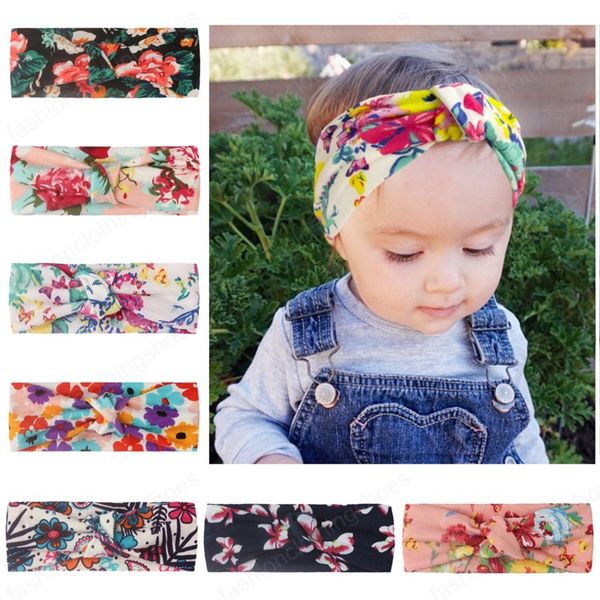 

18*8 cm lovely flowers pattern knotted elastic hairband vintage print infant headband baby turban clothing decoration kids gift, Slivery;white