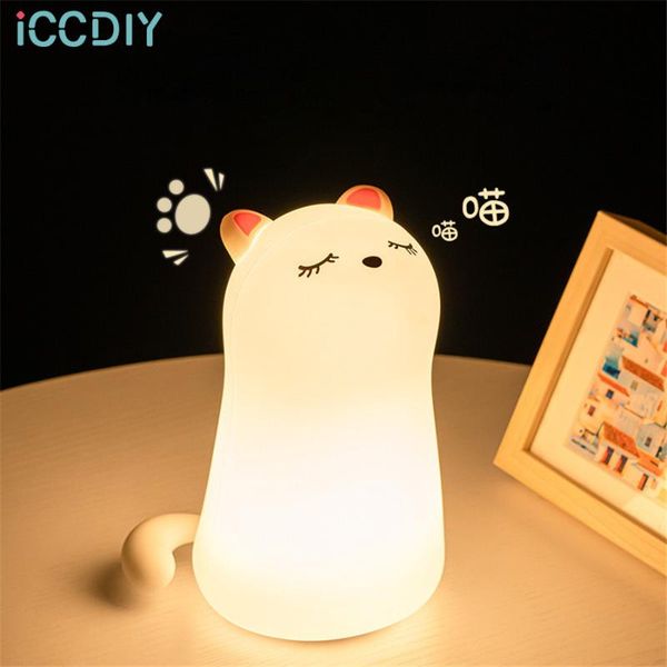 

night lights led light multicolor cute silicone cat bedroom atmosphere bedside lamp usb rechargeable gift for children