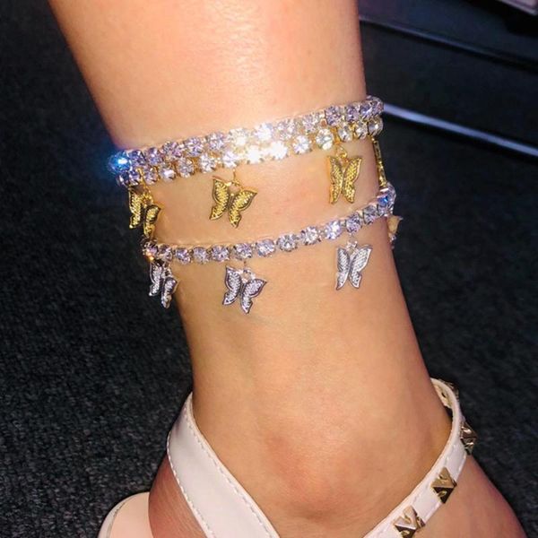 

anklets stonefans fashion crystal pendant anklet women rhinestone statement bling cuban tennis chain foot jewelry, Red;blue