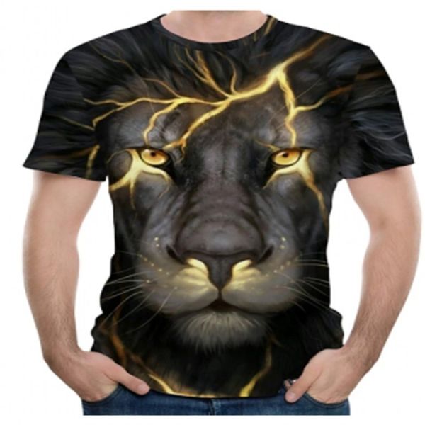 

new 3d lion digital print short sleeve t-shirt summer men, Black