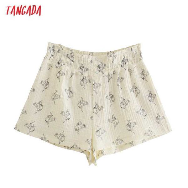 

tangada women vintage floral shorts strethy waist pockets female retro casual shorts pantalones qd63 210609, White;black