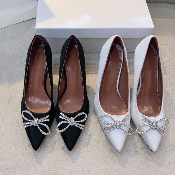 

dress shoes 2021 autumn pointy rhinestone bow women's high heel pumps, Black