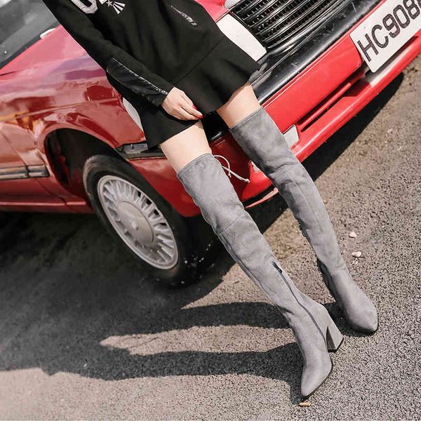 

boots size 35-39 women grey black over the knee winter female long sock suede ladies flock knee-high shoes gqmb