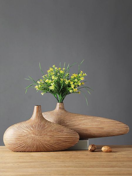 

modern line stripe resin vase flower arrangement dried imitation wood bookcase deskdecoration crafts furnishings vases