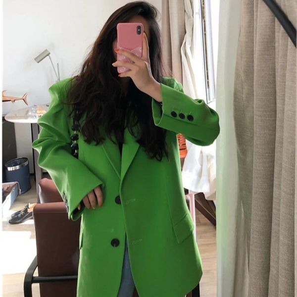 

women notched single-breasted green full loose suit fashion lady big pocket office blazers coat women's suits &, White;black