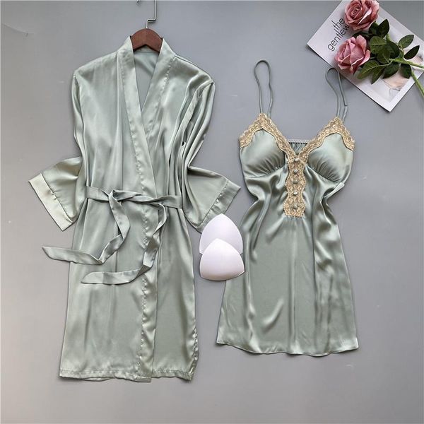 

women's sleepwear spring summer thin women robe set bride bridesmaid wedding 2 piece nightgown suit silky soft kimono gown, Black;red