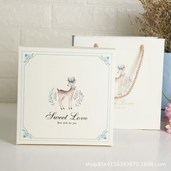

gift wrap winter light blue elk design paper box + bag as cookie candy chocolate handmade sweet christmas use
