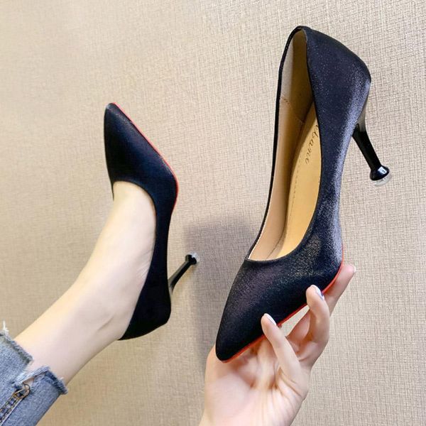 

dress shoes plus size 41 women pearl light high heels pointed toe pumps thick heeled boat woman zapatos mujer spring 7967n, Black
