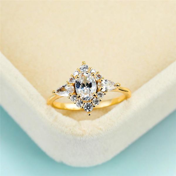

wedding rings luxury female white oval crystal ring charm gold thin for women vintage bridal geometric engagement, Slivery;golden
