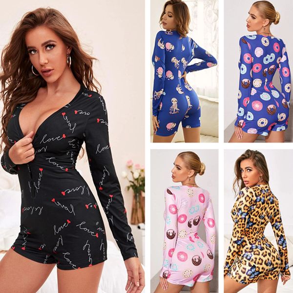 

women's sleepwear one piece shorts pajamas spring and summer printed slim v-ne home wear, Black;red