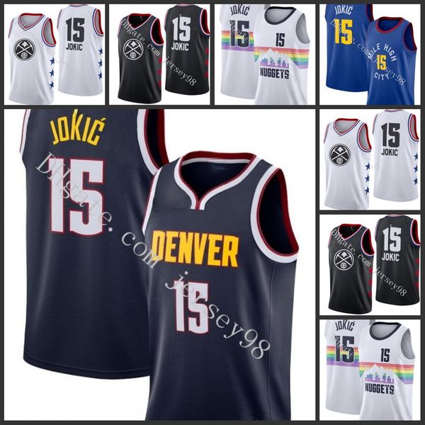 

denver nuggets men 15 nikolaall star craig jokic men retro jersey, Black