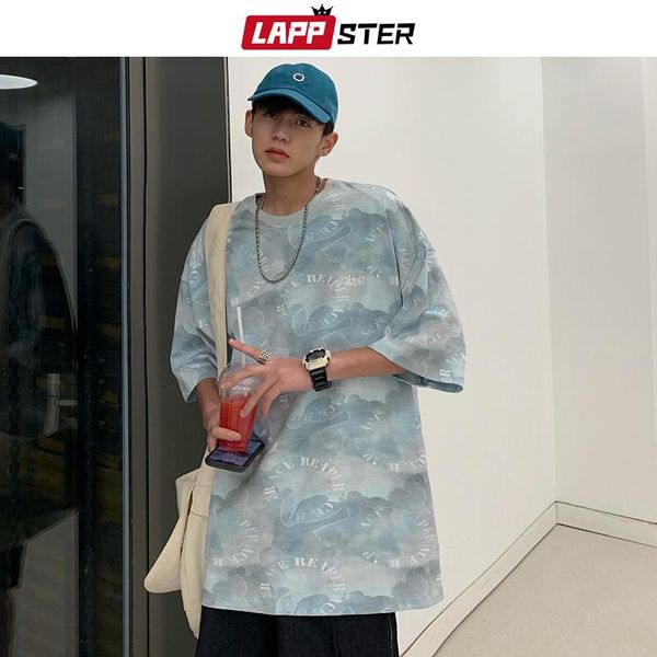 

men's t-shirts lappster men harajuku tie dye japanese streetwear 2021 summer mens vintage oversized t shirts male short sleeve tshirts, White;black