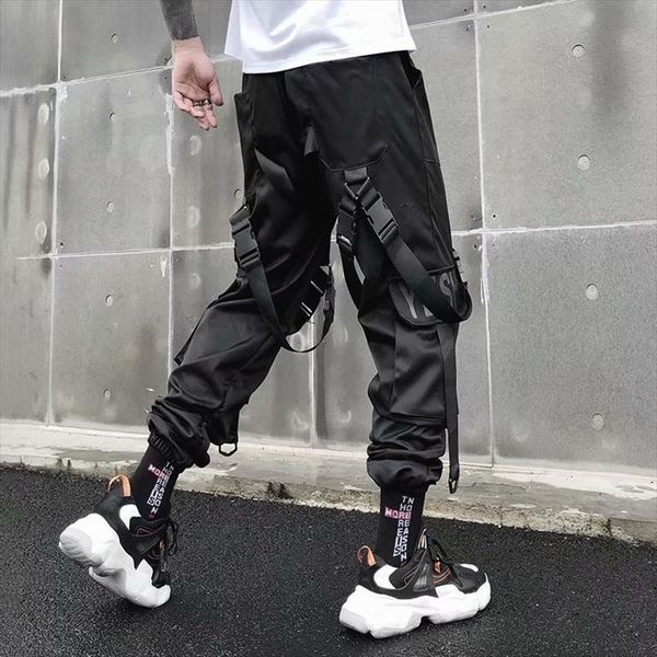

spring hip hop joggers loose women pant black harem multi pocket ribbon trousers casual streetwear sport for