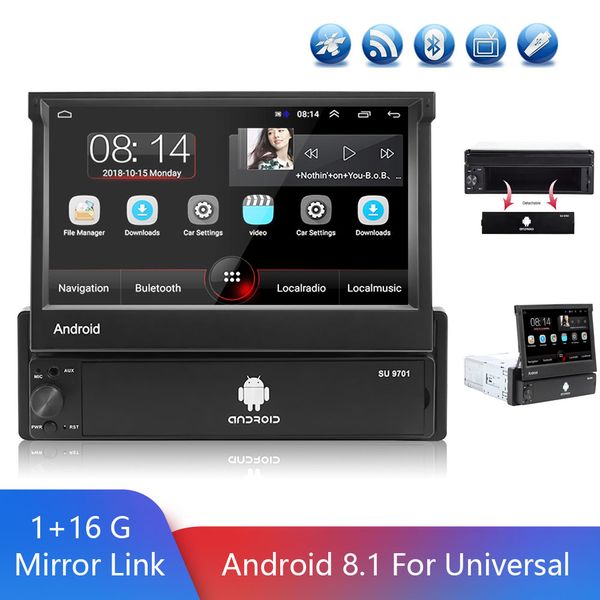 1 Din Autoradio Android 8.1 Universale Retrattile FM GPS Radio Stereo DVR USB 1080P Lettore Multimediale di Sostegno Della Macchina Fotografica