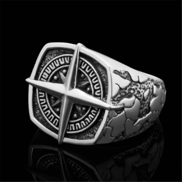 

lian sheng men's viking sailing cross alloy compass ring, Golden;silver