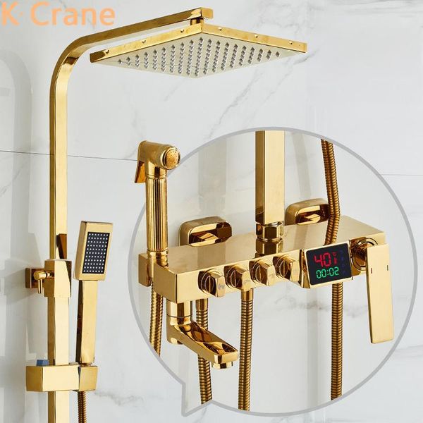 

bathroom shower sets gold thermostatic bath set cold digital system wall mount spa rainfall rainshower faucet bathtub taps