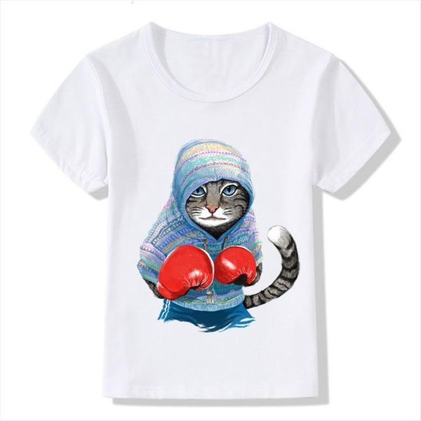 

children summer super cool boxing cat attack funny t shirt baby boys girls casual kids clothes,ooo5043, Blue