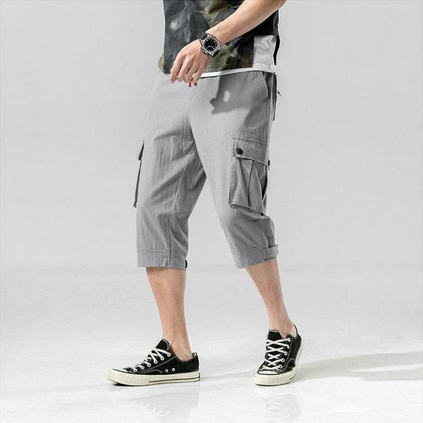 

men's pants nice summer mens camo cargo cotton military fashion casual pocket solid drawstring calf-length trousers, Black