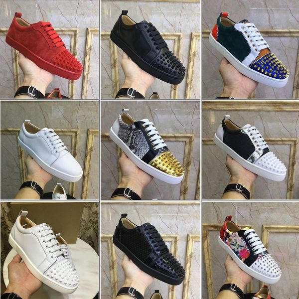 

casual shoes genuine leather flat women sneakers colorful fashion flat men sneaker lace-up spikes real leather classics chaussures seewsdg, Black