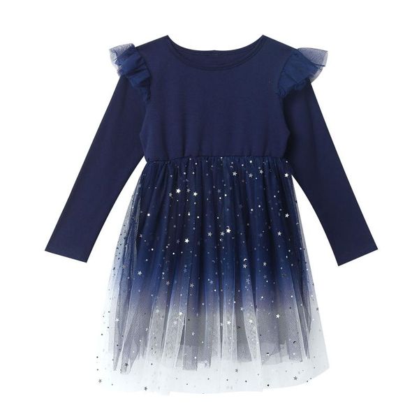 

girl's dresses kids girls princess dress spring autumn long sleeve glittering stars gradient color mesh tutu party flower girl, Red;yellow