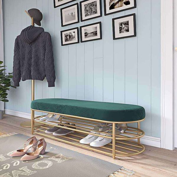 

net celebrity light luxury flannel soft bag bench nordic long cabinet type seatable shoe rack household furniture porch accommodating stool