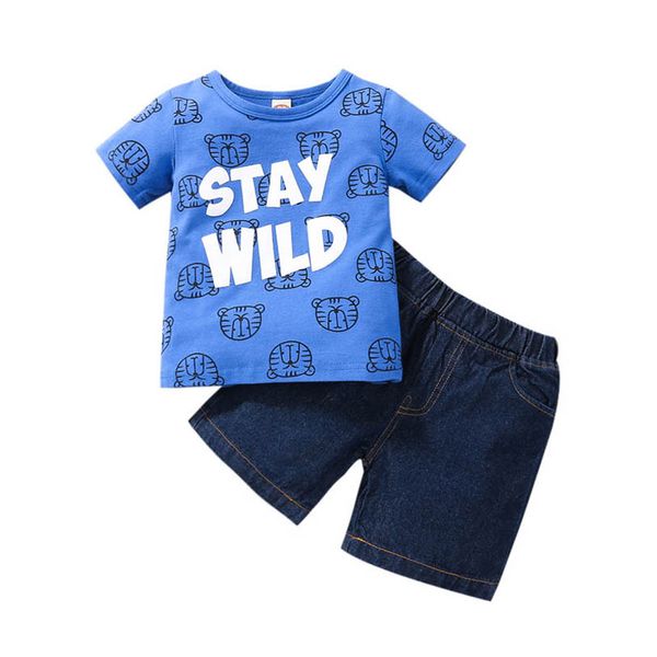 

boys clothing sets baby outfits kids clothes summer cotton letter cartoon print t-shirts denim shorts infant casual wear 2pcs b8263, White