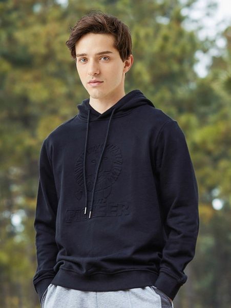 

men lion & letter pattern drawstring drop shoulder hoodie n81b#, Black