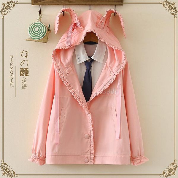 

women's jackets 2021 autumn style japanese girl ears hooded short coat female jacket, Black;brown